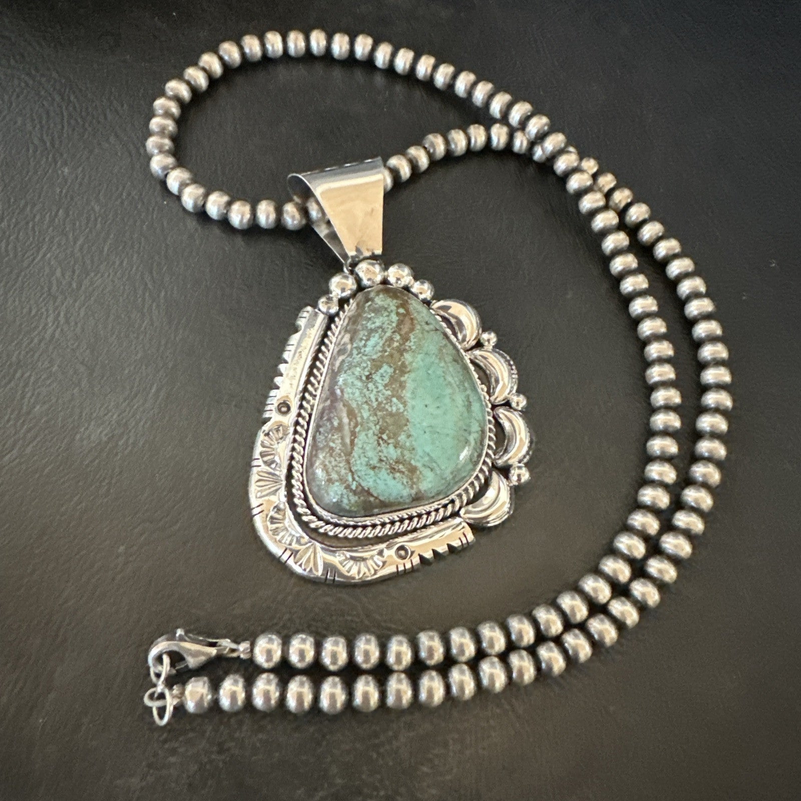 Yazzie Navajo Sterling Silver Blue Rustic Turquoise Necklace Pendant 18968
