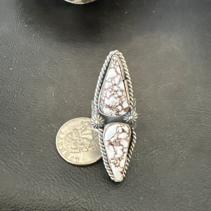 Wild Horse Turquoise Navajo Cluster Sterling Silver Ring Size 7.5 19008