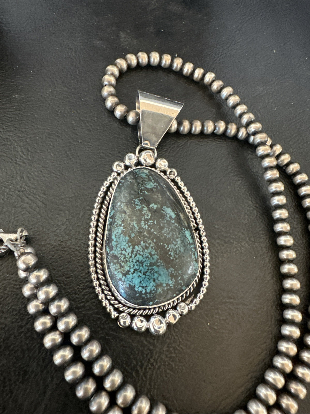 Men Women Navajo Sterling Silver Blue Spiderweb Turquoise Necklace Pendant 18965