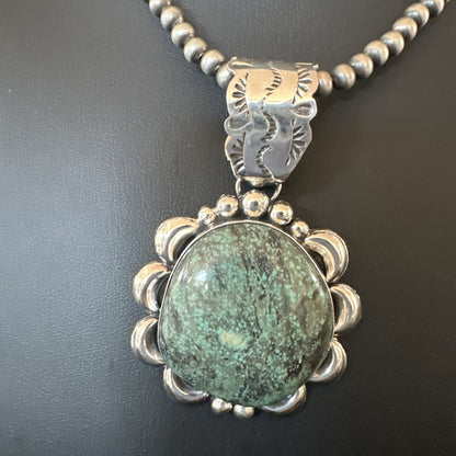 Yazzie Navajo Sterling Silver Blue Rustic Turquoise Necklace Pendant 2.75” 19000
