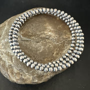 Navajo Pearls 4mm Beads Stainless Steel Wire Wrap Bracelet | Sterling Silver | Authentic Native American Handmade | 90413