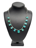 Native American Navajo Pearls Necklace | Sterling Silver | Blue Turquoise Teardrop | 11484
