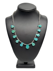 Native American Navajo Pearls Necklace | Sterling Silver | Blue Turquoise Teardrop | 11484
