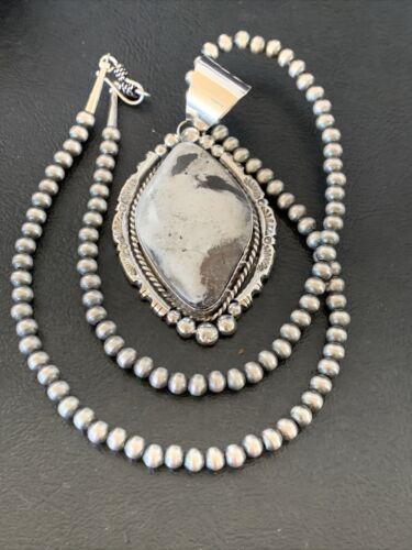 Navajo White Buffalo Turquoise Necklace Pendant | Sterling Silver | XL Men's | Authentic Native American Handmade | 11685
