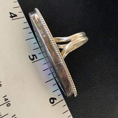 Native American Green Mother of Pearl Inlay Ring | Navajo Sterling Silver | Sz 7.5 | 12939