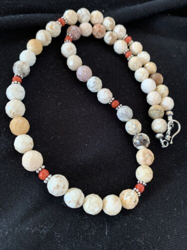 Navajo Turquoise Wild Horse Coral Necklace | Sterling Silver Naja | Authentic Native American Handmade | 20" | 964
