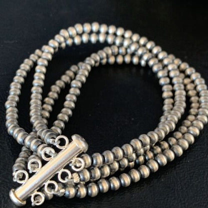 Native American Navajo Pearls Bracelet | Sterling Silver | 4-Strand | Authentic Handmade | 13586