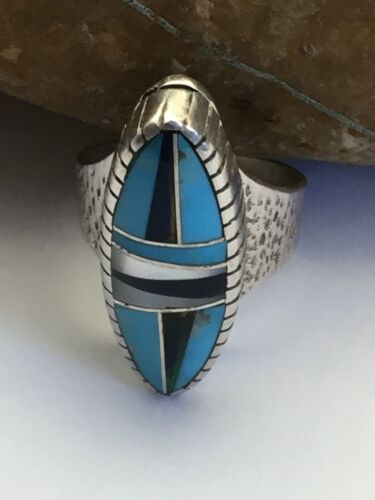 Navajo Multi-Color Opal & Turquoise Inlay Ring | Sterling Silver | Sz 8 | Authentic Native American Handmade | 1611
