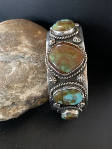 Navajo Green Royston Turquoise Cuff Bracelet | Sterling Silver | 5 Stone | Authentic Native American Handmade | 865