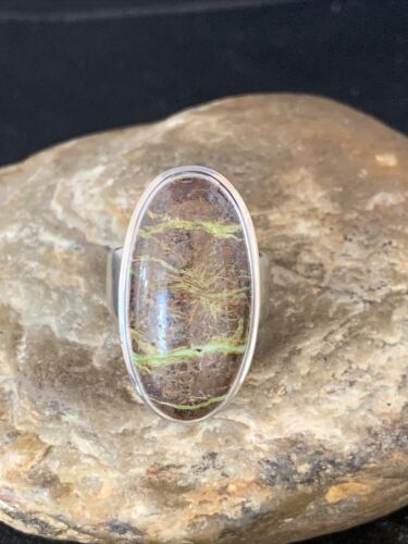 Navajo Green Gaspeite Ring | Sterling Silver | Sz 8.5 | Authentic Native American Handmade | 13781