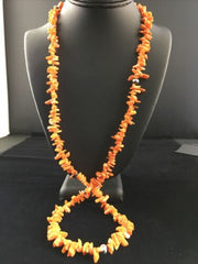 Navajo Orange Coral Necklace | Sterling Silver | 36" | Authentic Native American Handmade | 10044