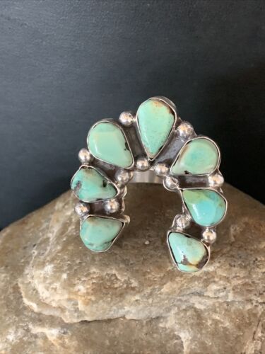 Navajo Green Turquoise Cluster Ring | Authentic Native American Sterling Silver | Multi-Stone | Sz 11 | 14092