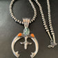 Navajo Pearl Necklace with Green Turquoise & Spiny Oyster Naja Pendant | Sterling Silver | Authentic Native American Handmade | 11701