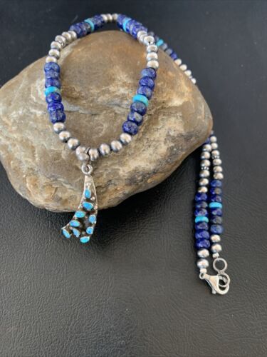 Navajo Men's Pendant | Blue Lapis Turquoise Opal Inlay | Sterling Silver Necklace | 22" | 13388
