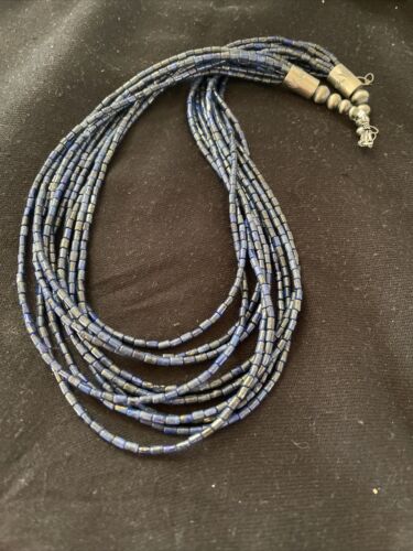 Navajo Sterling Silver 10-Strand Lapis Necklace | Authentic Native American Handmade | 01095