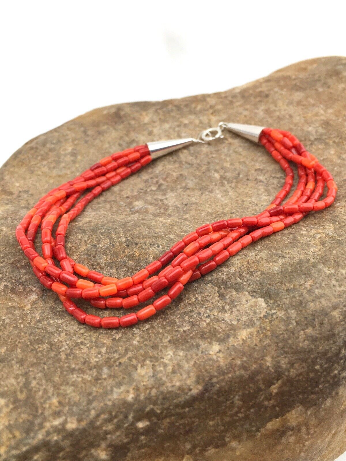 Liquid Silver Women's Red Apple Coral Heishi Bracelet | Sterling Silver | 5-Strand | 7" | 13609