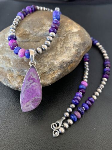 Navajo Pearl Necklace with Purple Sugilite Pendant | Sterling Silver | Authentic Native American Handmade | 11745