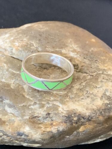 Navajo Men's Band Ring | Sterling Silver Green Gaspeite Inlay | Sz 12 | Authentic Native American Handmade | 12462