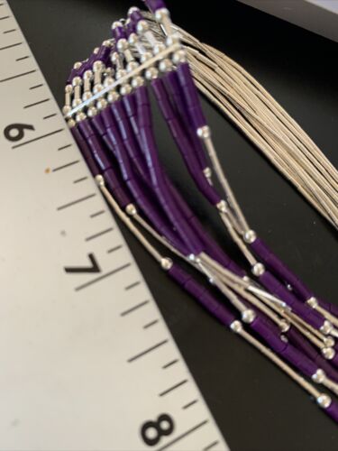 Navajo Purple Sugilite Heishi Necklace | 10 Strand Liquid Silver | Sterling Tube | 26" | 13058