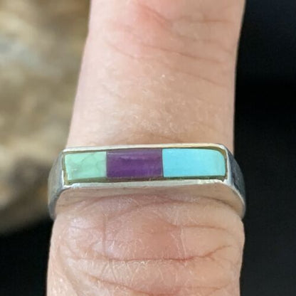 Navajo Blue Lapis Turquoise Purple Spiny Oyster Inlay Ring | Sz 7 | Authentic Native American Handmade | 11142
