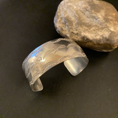 Navajo Sterling Silver Stamped Cuff Bracelet | Authentic Native American Handmade | 12823