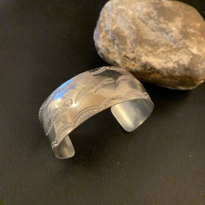 Navajo Sterling Silver Stamped Cuff Bracelet | Authentic Native American Handmade | 12823