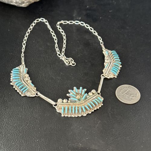 Zuni Kingman Turquoise Needle Point Necklace Pendant | 20" | Sterling Silver | 14536