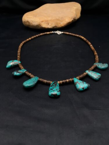 Navajo Spiderweb Turquoise & Bone Bead Necklace | Sterling Silver | 20" | Authentic Native American Handmade | 4101