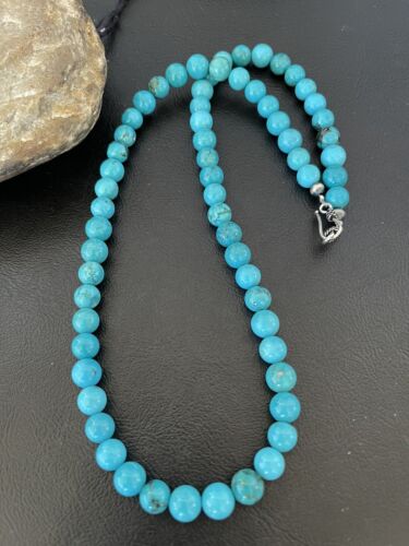 Navajo Blue Turquoise Necklace | Sterling Silver | 8mm | 18" | Authentic Native American Handmade | 10680