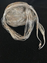 Native American Heishi Tubes Necklace | 30 Strands Liquid Sterling Silver | 23" | 8481