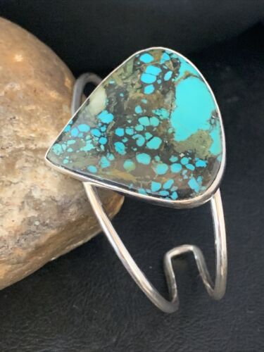 Handmade Sterling Silver Blue Spiderweb Turquoise Cuff Bracelet | Women's | 14069