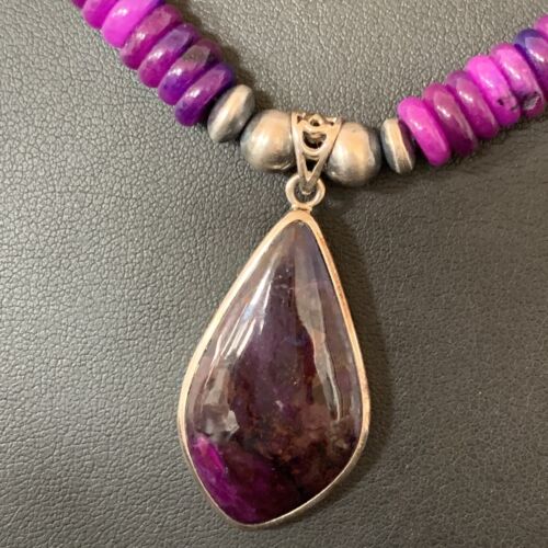 Navajo Purple Sugilite Pendant Necklace | Sterling Silver Pearls | Authentic Native American Handmade | 10330