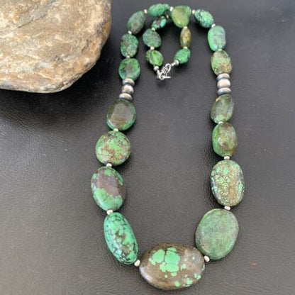 Navajo Graduated Green Nugget Turquoise Necklace | Sterling Silver | Authentic Native American | 21" | 10728