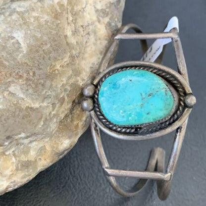 Navajo Kingman Turquoise Bracelet | Sterling Silver | Authentic Native American Old Pawn | 10414