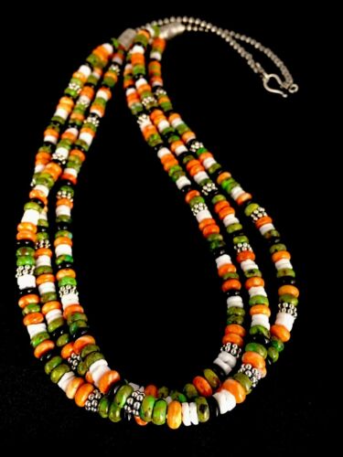 Native American Turquoise & Spiny Oyster Necklace | Sterling Silver | 8743