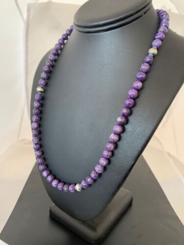 Navajo Purple | Sugilite Bead | Necklace | Sterling Silver | Authentic Native American Handmade | 21" | 4572