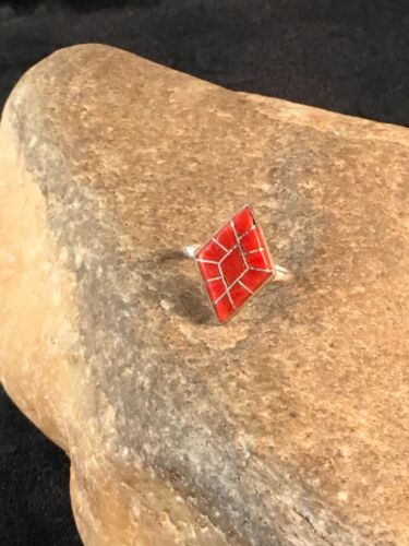 Native American Red Coral Navajo Ring | Sterling Silver | Sz 4.5 | Authentic Handmade | 8708