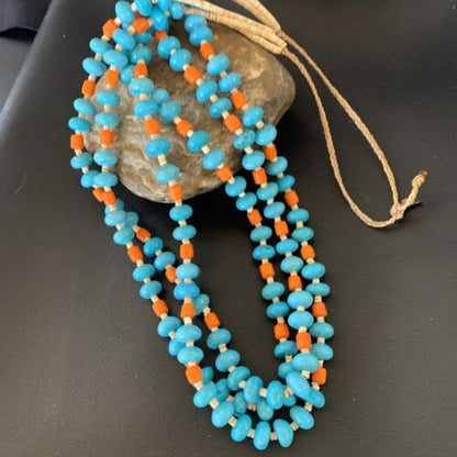 Santo Domingo Shell Spiny Oyster Turquoise Necklace | 28" | Authentic Native American Handmade | 11993
