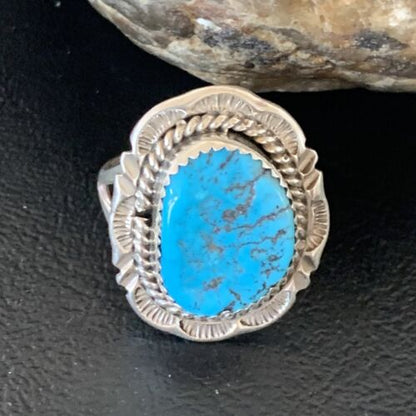 Southwestern Navajo Blue Kingman Turquoise Ring | Sterling Silver | Sz 9 | 12954