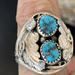 Navajo Blue Kingman Turquoise Feather Ring | Authentic Native American Sterling Silver | Multi-Stone | Sz 11.5 | 12221