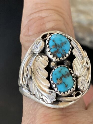 Navajo Blue Kingman Turquoise Feather Ring | Authentic Native American Sterling Silver | Multi-Stone | Sz 11.5 | 12221