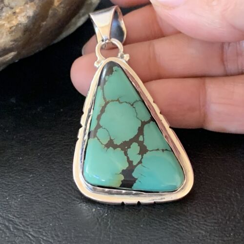 Navajo Men's Pendant | Sterling Silver Spiderweb Turquoise | 2" | Authentic Native American Handmade | 10755
