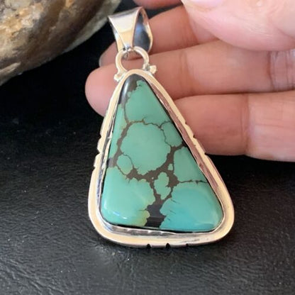 Navajo Men's Pendant | Sterling Silver Spiderweb Turquoise | 2" | Authentic Native American Handmade | 10755