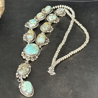 Navajo Golden Hills Turquoise Lariat Necklace | Sterling Silver | Authentic Native American Handmade | 14348