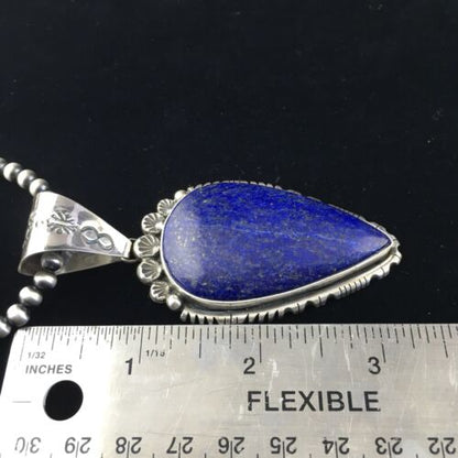 Native American Men's Navajo Pearls Necklace Pendant | Sterling Silver | Blue Lapis | 10081