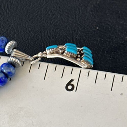 Zuni Blue Turquoise Lapis Multi-Stone Necklace Pendant | Authentic Native American Sterling Silver | 14639