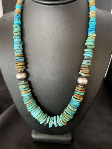 Navajo Blue Green Turquoise Necklace | Sterling Silver | Authentic Native American | 20" | 13377