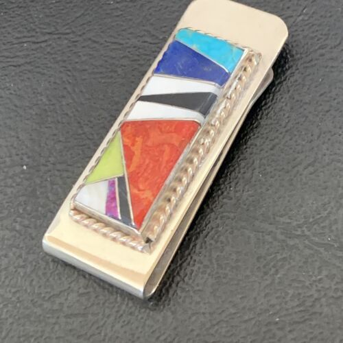 Men's Navajo Turquoise Money Clip | Sterling Silver Inlay | Authentic Native American Handmade | 11729