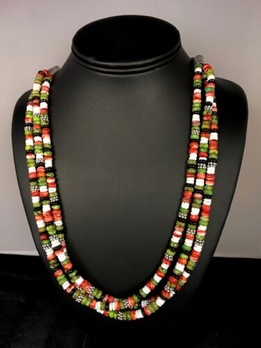 Native American Turquoise & Spiny Oyster Necklace | Sterling Silver | Multi-Strand | 8745