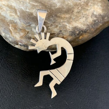 Navajo Kokopelli Pendant | Stamped Sterling Silver | 2.25" | Authentic Native American Handmade | 13682 - Masha USA